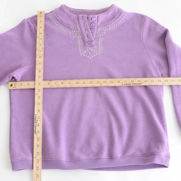 Vintage Blair Lavender Embroidered Collar Butt4 Button Pullover  Sweater Large - Picture 4 of 12